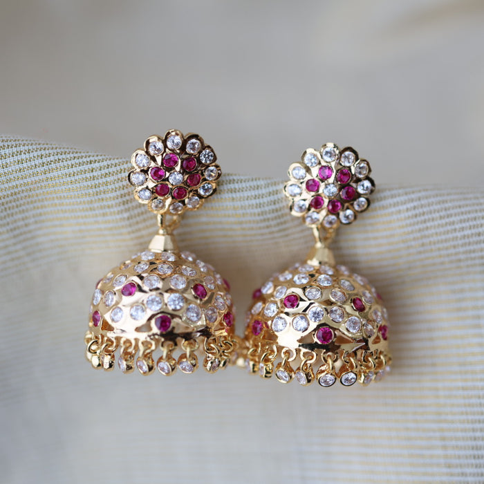 Heritage gold plated ruby white stone jumka earrings HJ17811