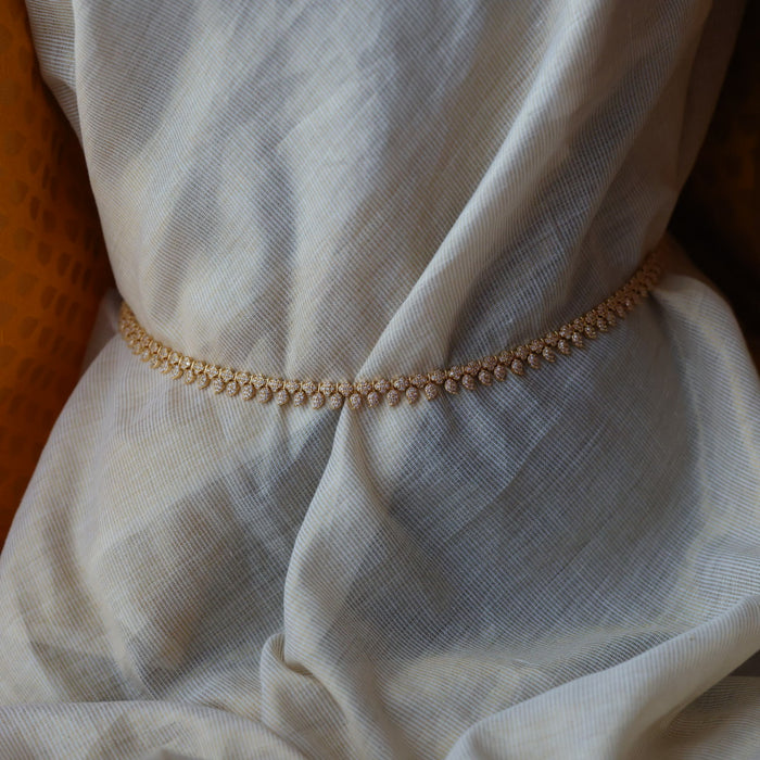 Heritage gold plated white stone mango long necklace with earrings / waistchain HL2956