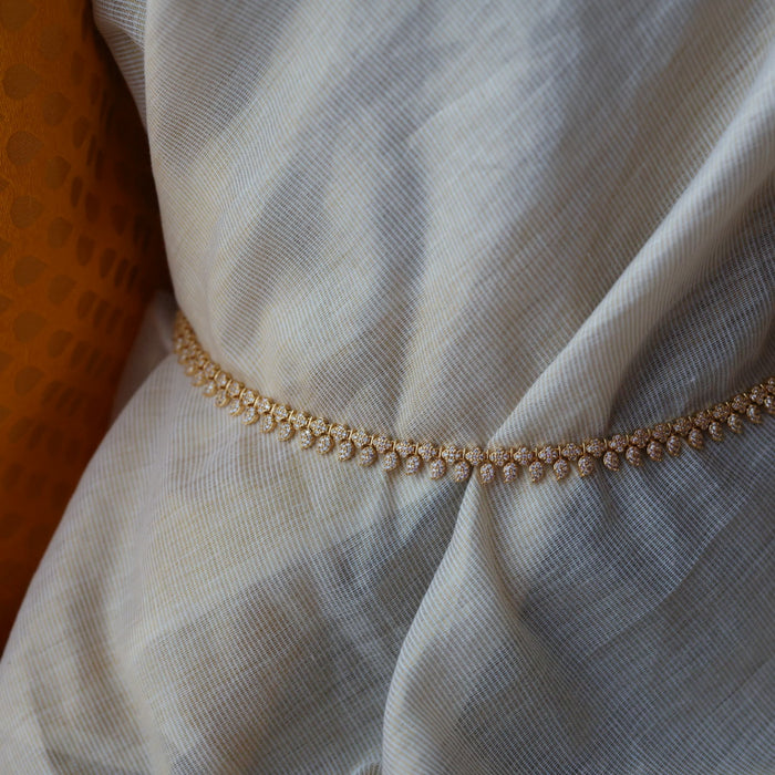 Heritage gold plated white stone mango long necklace with earrings / waistchain HL2956