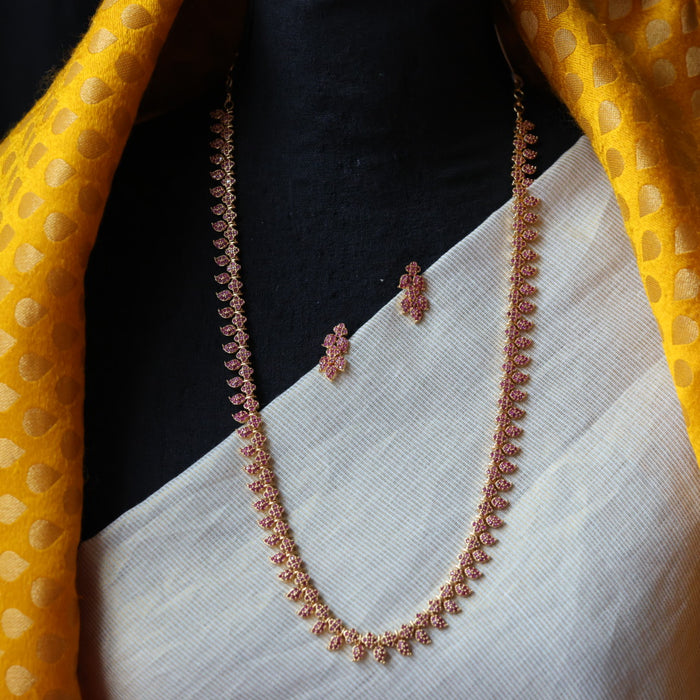 Heritage gold plated ruby stone long necklace with earrings  HL2954