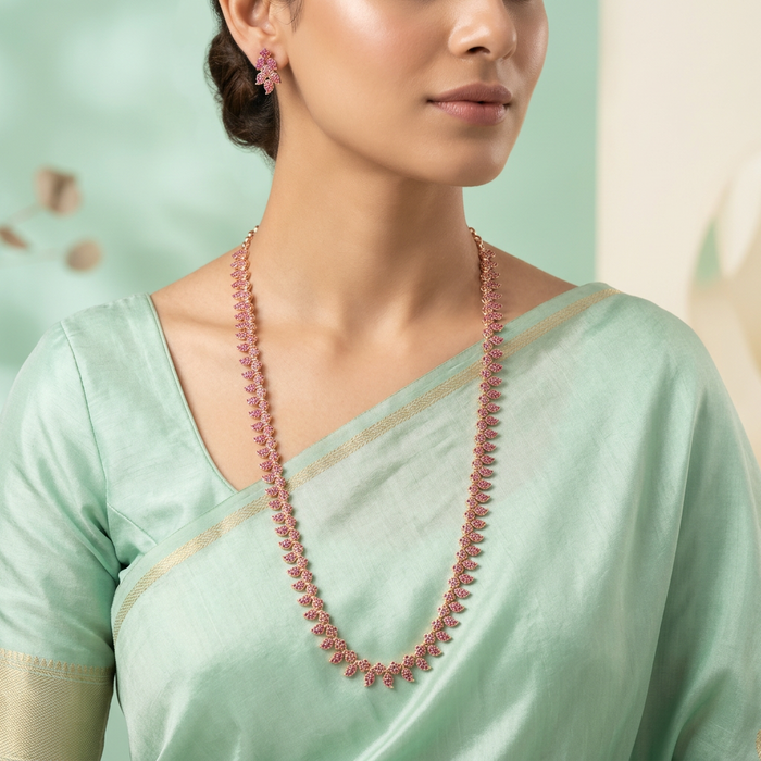 Heritage gold plated ruby stone long necklace with earrings  HL2954
