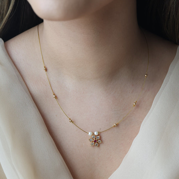 Heritage ruby white stone invisible short necklace IN345