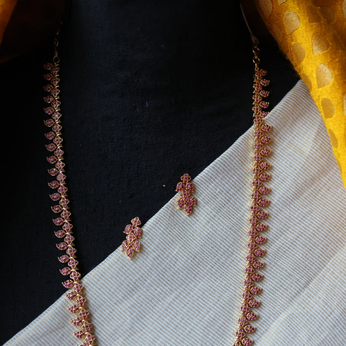 Heritage gold plated ruby stone long necklace with earrings  HL2954