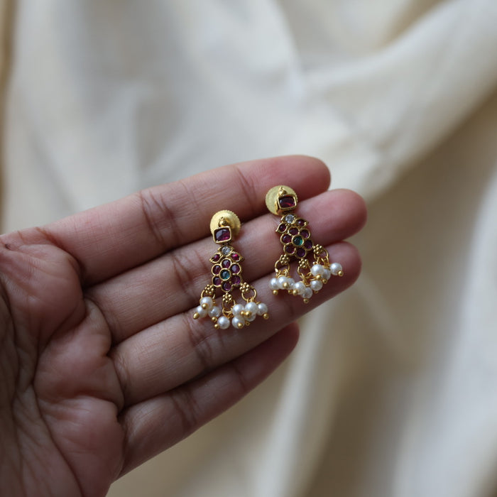 Antique ruby green and pearl short necklace with earrings SS11889