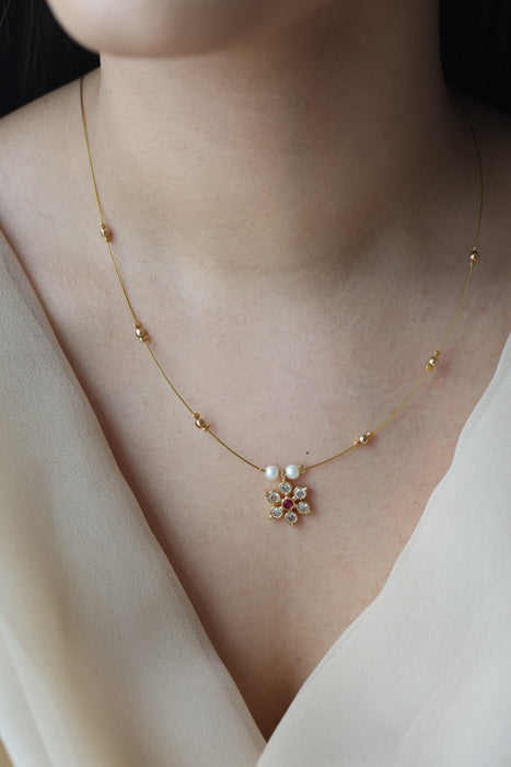 Heritage ruby white stone invisible short necklace IN345