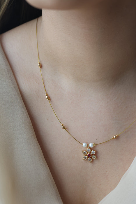 Heritage ruby white stone invisible short necklace IN345