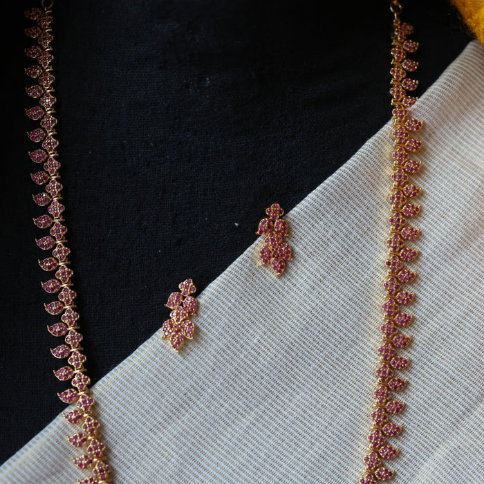 Heritage gold plated ruby stone long necklace with earrings  HL2954