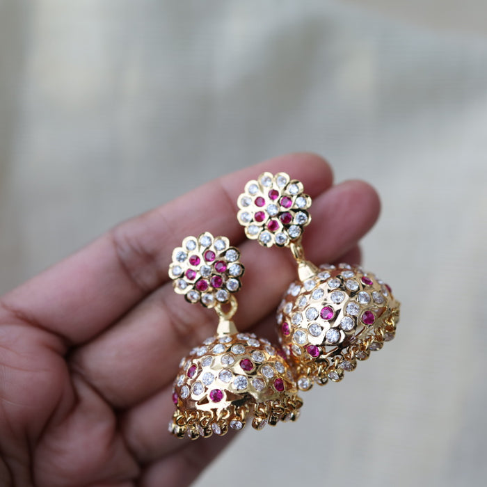 Heritage gold plated ruby white stone jumka earrings HJ17811