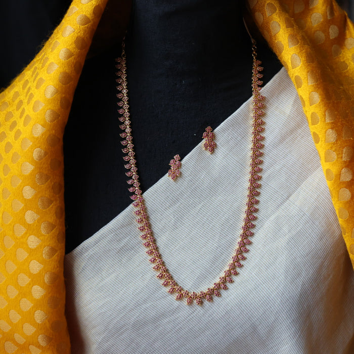 Heritage gold plated ruby stone long necklace with earrings  HL2954