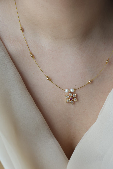 Heritage ruby white stone invisible short necklace IN345