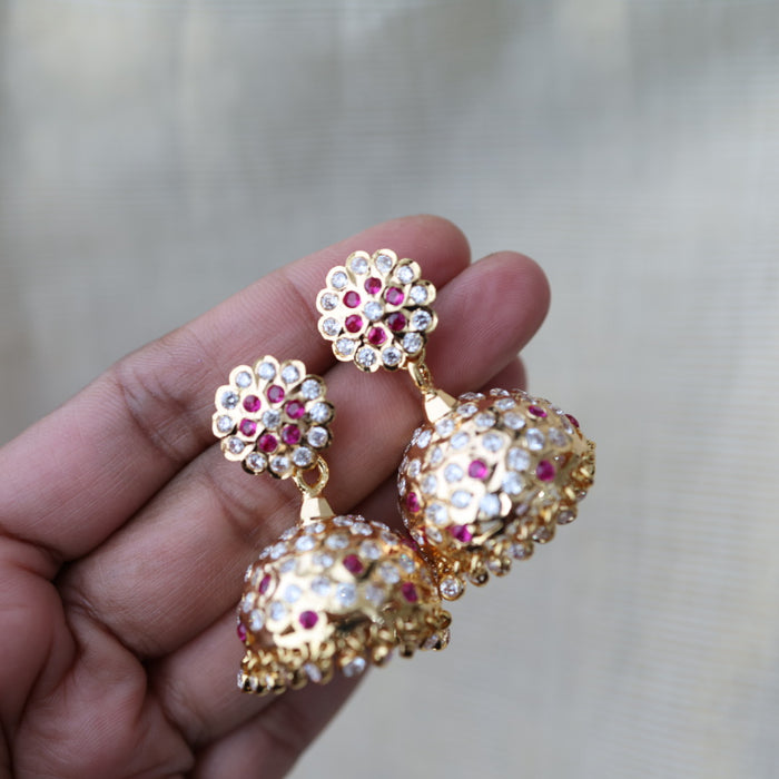 Heritage gold plated ruby white stone jumka earrings HJ1342