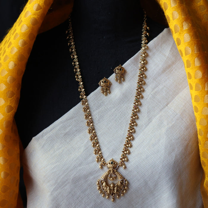 Antique white stone long necklace and earrings LL02766
