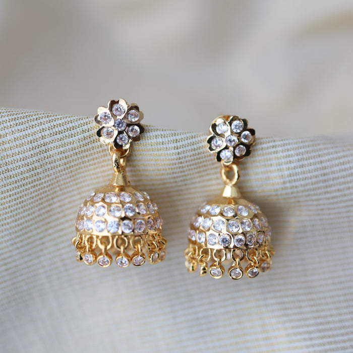 Heritage gold plated white stone jumka earrings HJ1769