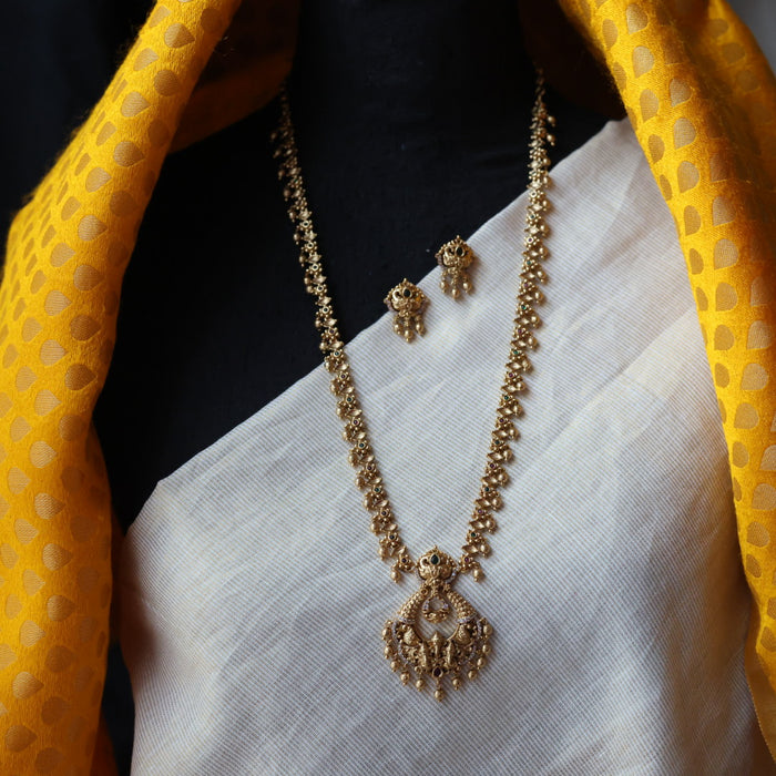 Antique white stone long necklace and earrings LL02766