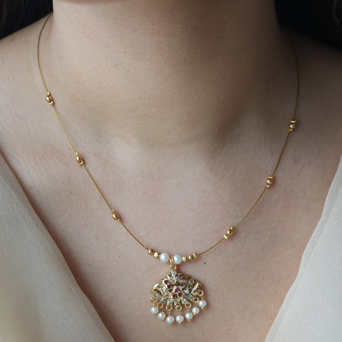 Heritage ruby white stone invisible short necklace IN111