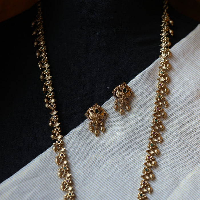 Antique white stone long necklace and earrings LL02766