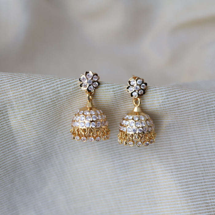 Heritage gold plated white stone jumka earrings HJ1769