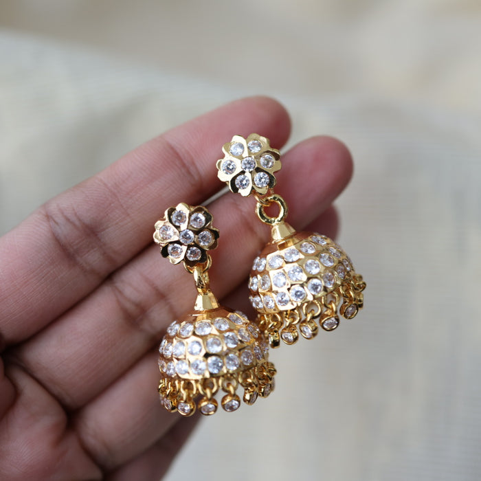 Heritage gold plated white stone jumka earrings HJ1769
