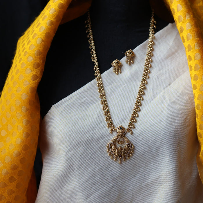 Antique white stone long necklace and earrings LL02766