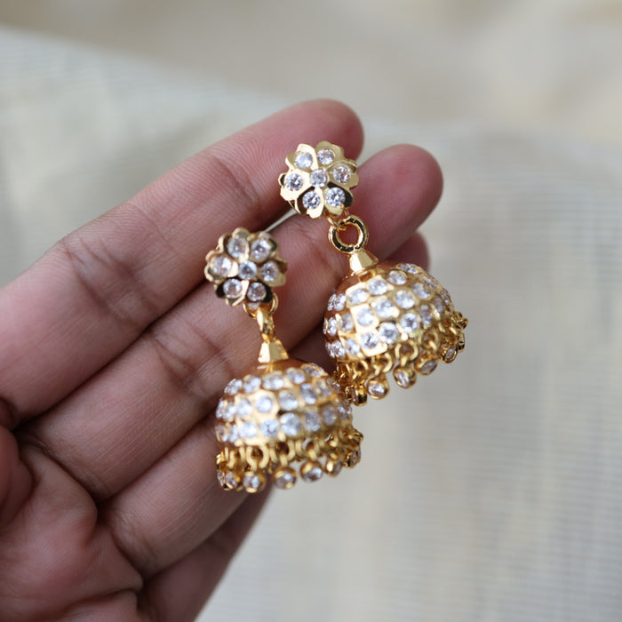 Heritage gold plated white stone jumka earrings HJ1769