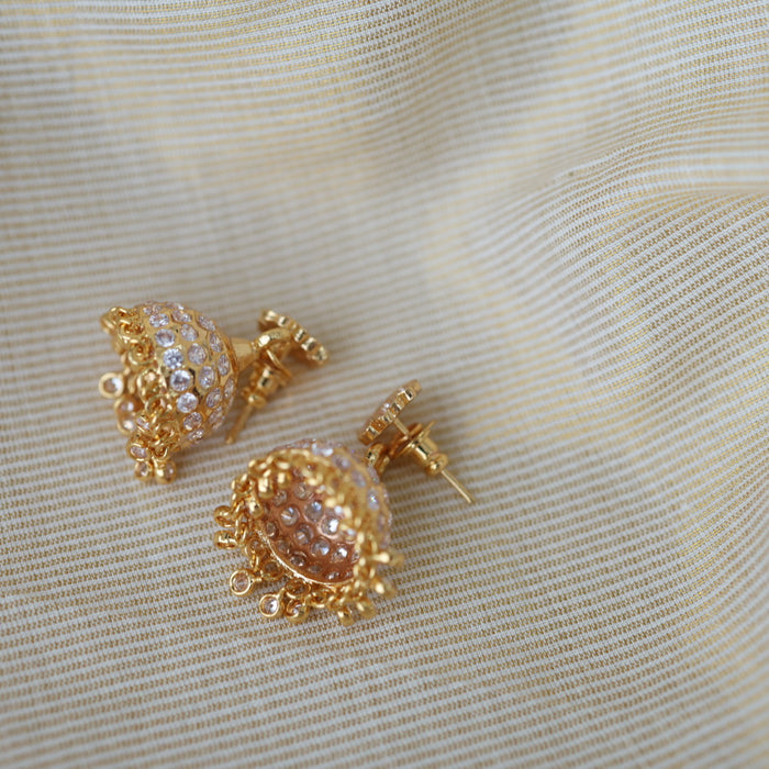 Heritage gold plated white stone jumka earrings HJ1769