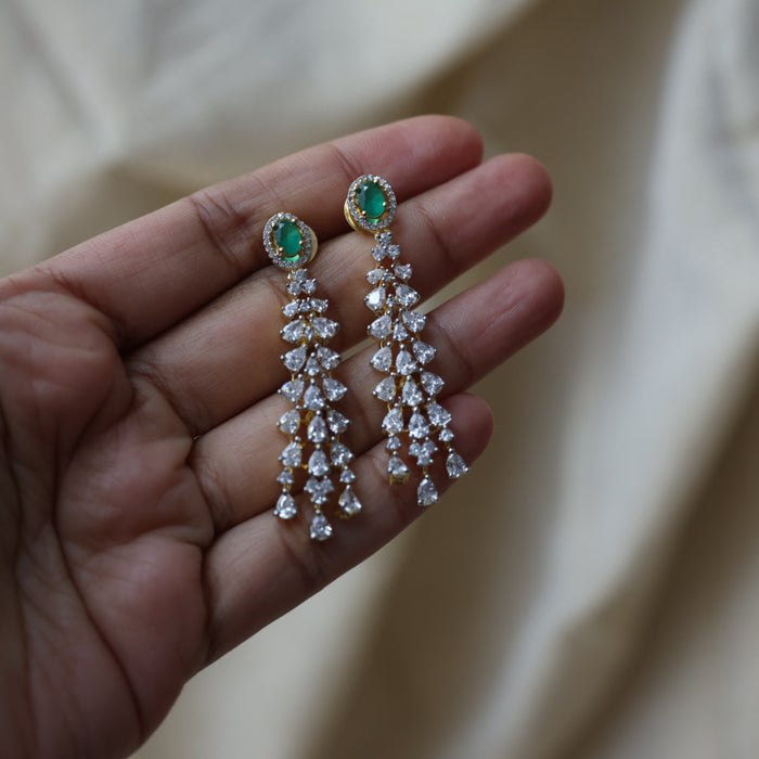 Heritage gold plated green white stone short necklace with earrings H80303