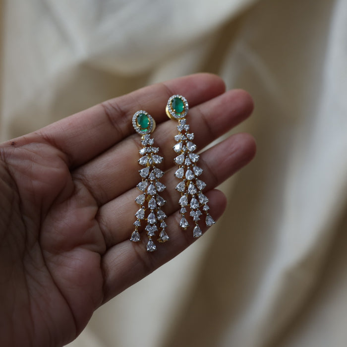 Heritage gold plated green white stone short necklace with earrings H80303