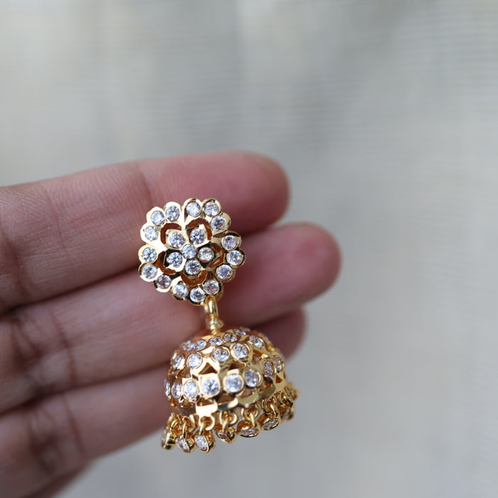 Heritage gold plated white stone jumka earrings HJ1753