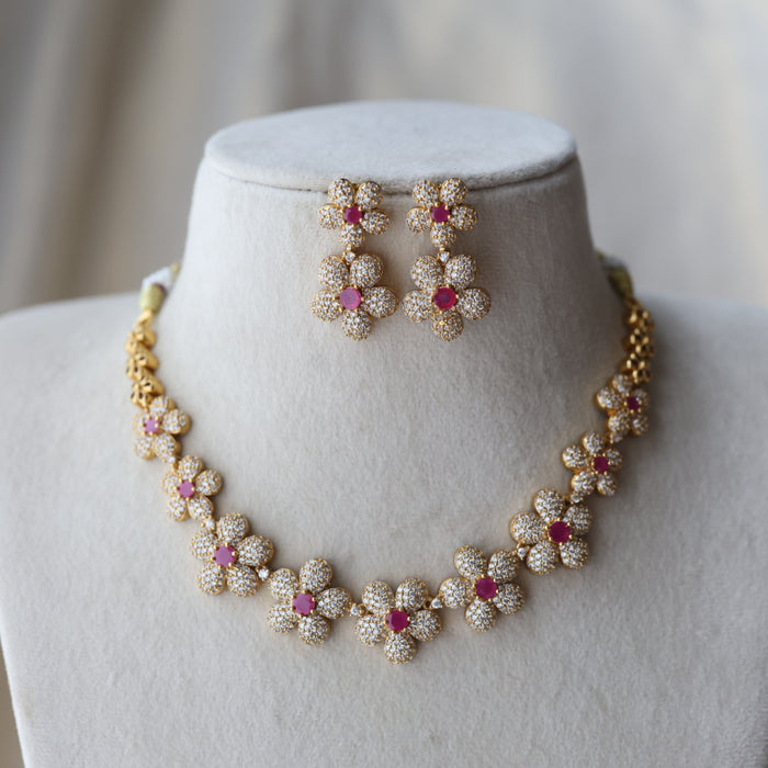 Antique ruby white stone short necklace with earrings SS118223