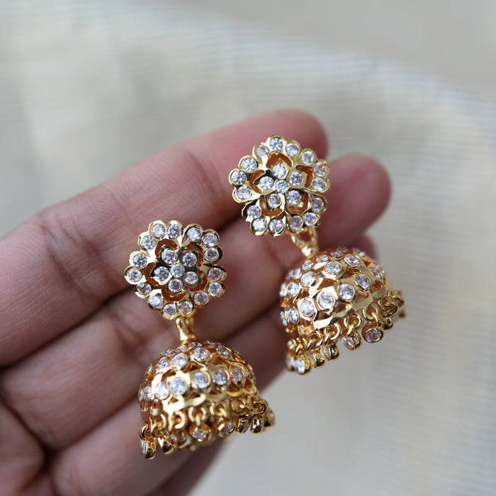 Heritage gold plated white stone jumka earrings HJ1753