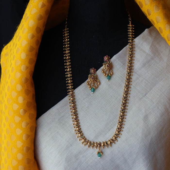 Antique ruby stone long necklace and earrings LL03766