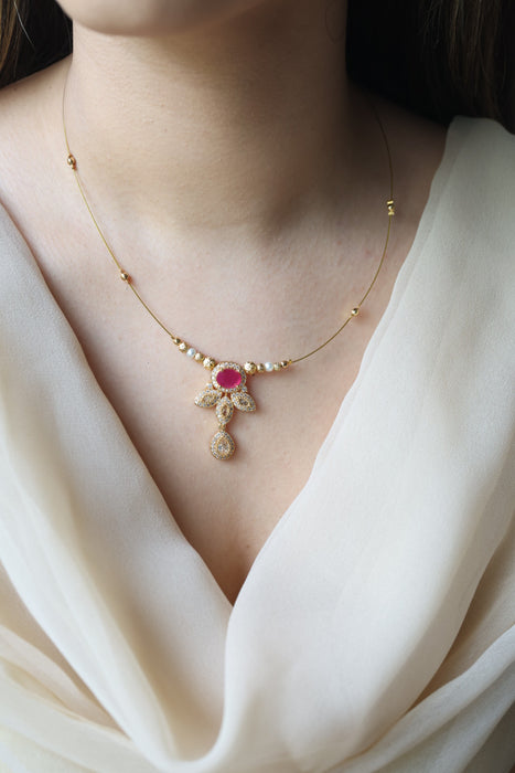 Heritage ruby white stone invisible short necklace IN6771