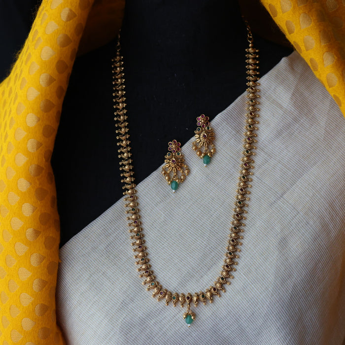 Antique ruby stone long necklace and earrings LL03766