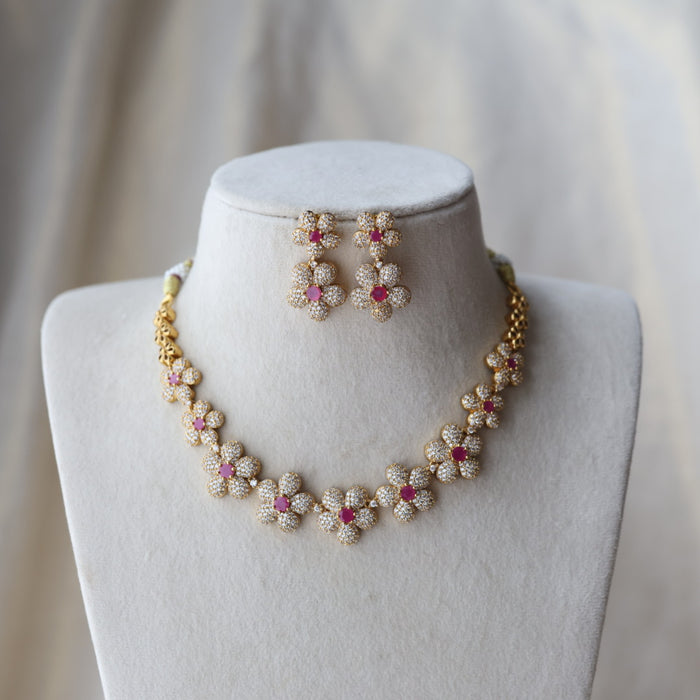 Antique ruby white stone short necklace with earrings SS118223
