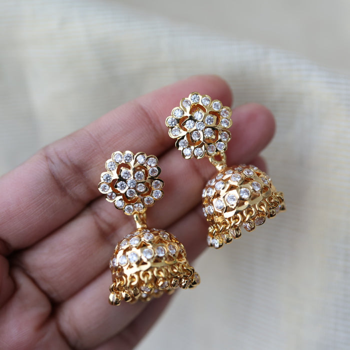 Heritage gold plated white stone jumka earrings HJ1753