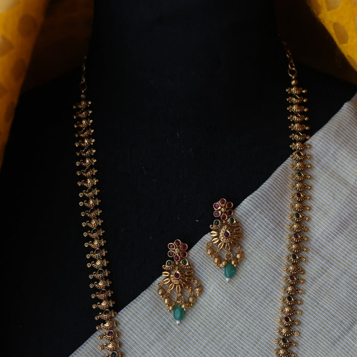 Antique ruby stone long necklace and earrings LL03766