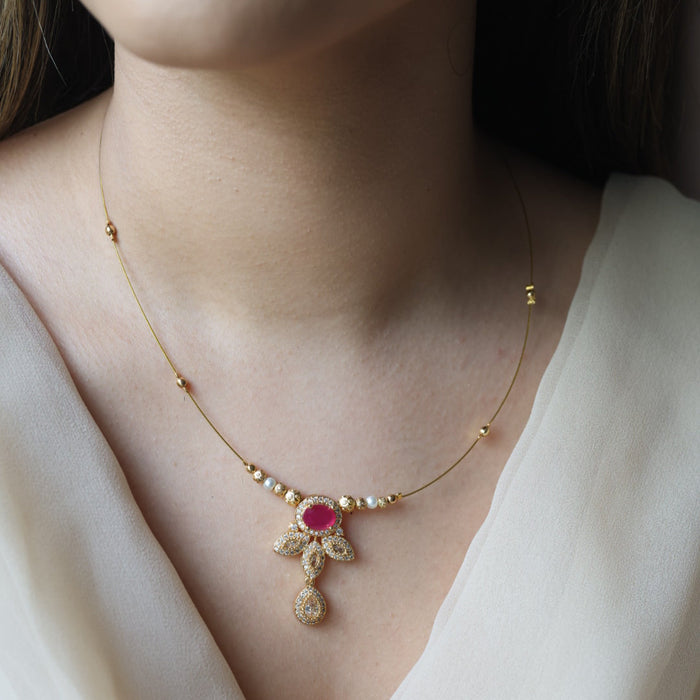 Heritage ruby white stone invisible short necklace IN6771