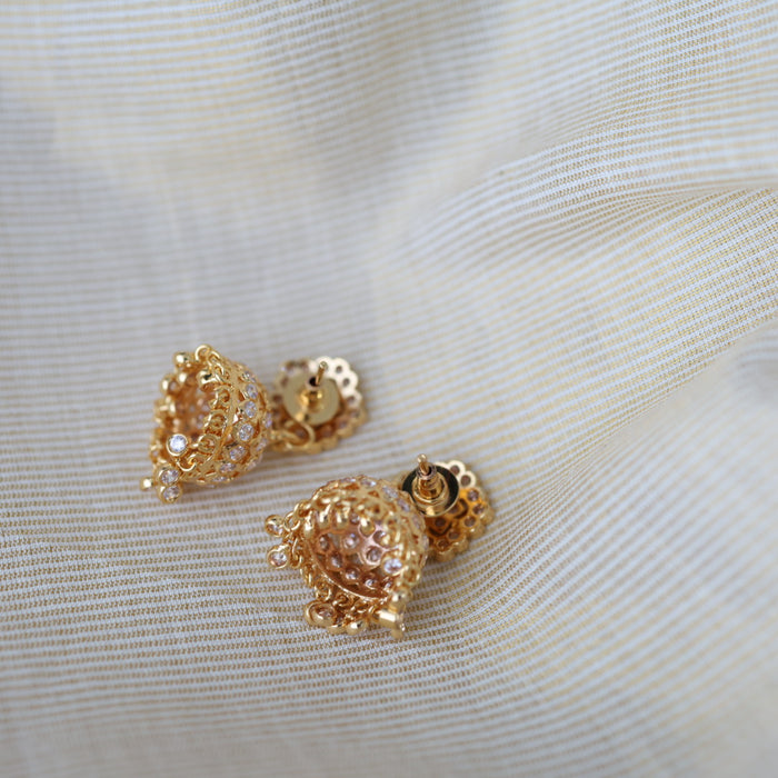 Heritage gold plated white stone jumka earrings HJ1753