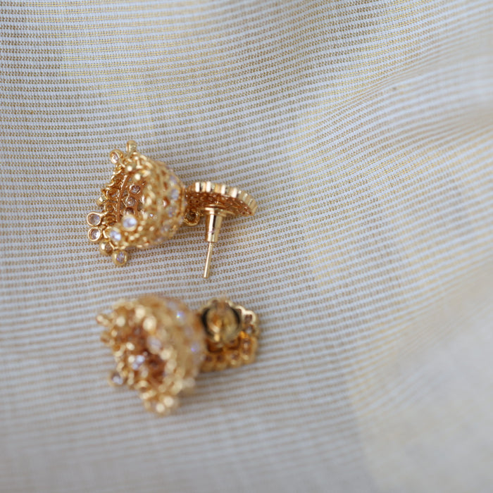 Heritage gold plated white stone jumka earrings HJ1753