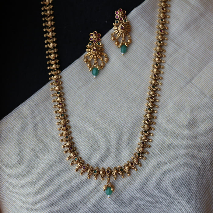 Antique ruby stone long necklace and earrings LL03766