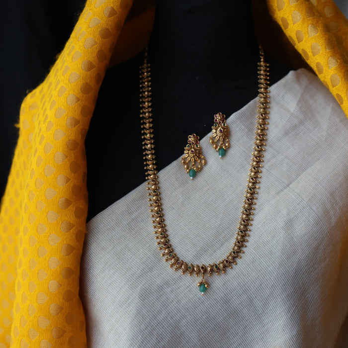 Antique ruby stone long necklace and earrings LL03766