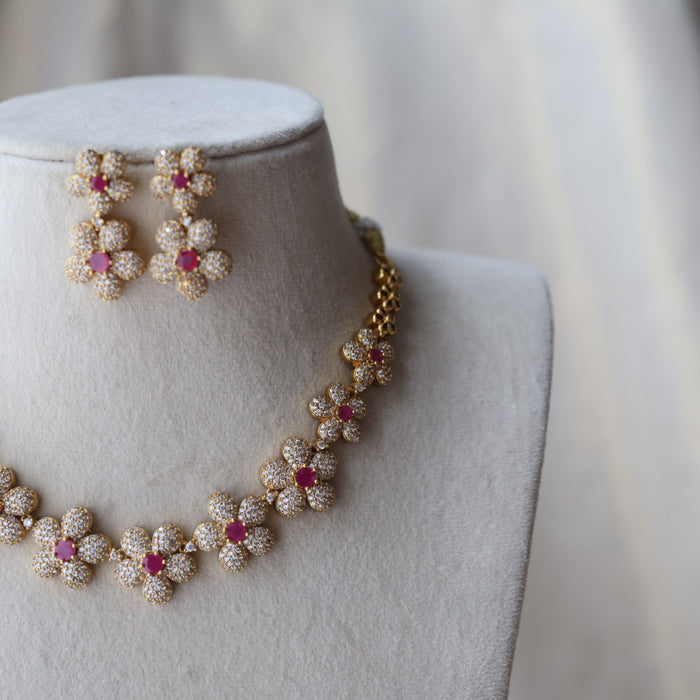 Antique ruby white stone short necklace with earrings SS118223