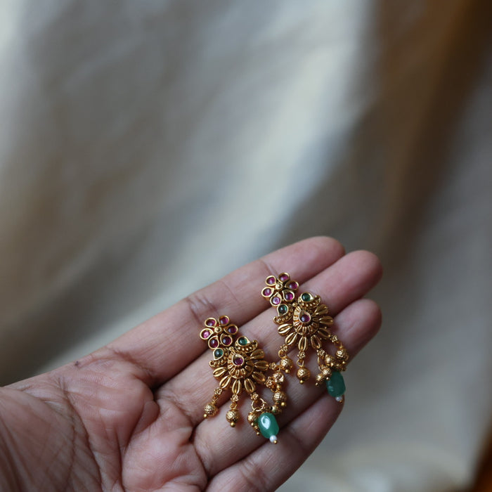 Antique ruby stone long necklace and earrings LL03766