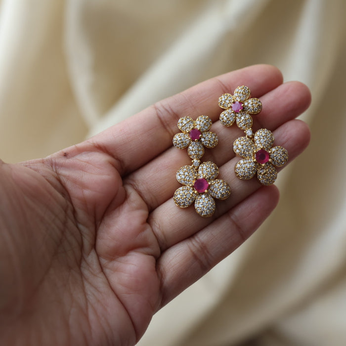 Antique ruby white stone short necklace with earrings SS118223