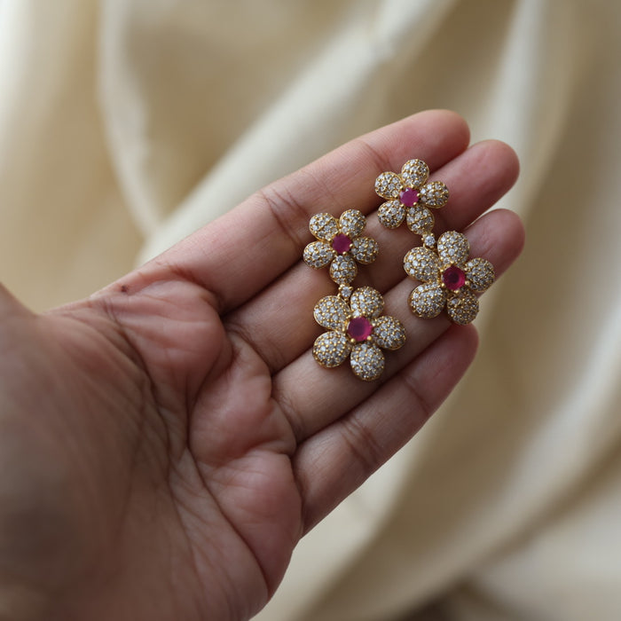 Antique ruby white stone short necklace with earrings SS118223