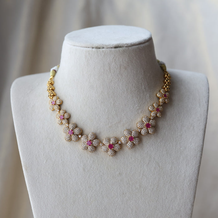 Antique ruby white stone short necklace with earrings SS118223