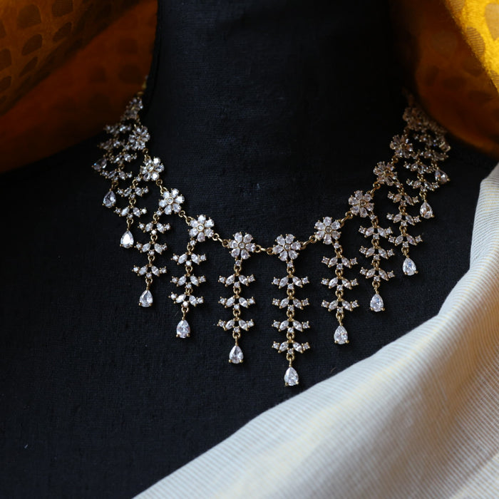 Victorian white stone choker necklace with earrings V6223