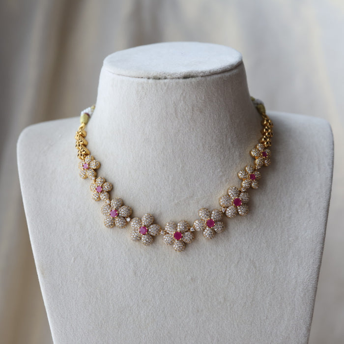 Antique ruby white stone short necklace with earrings SS118223