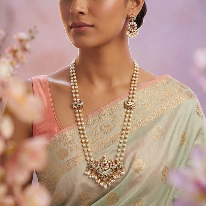 Padmini pearl long necklace with earrings PAD455