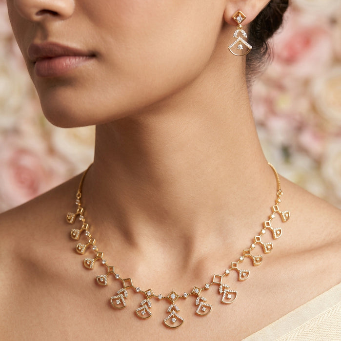 Heritage gold plated white stone short necklace with earrings H9222